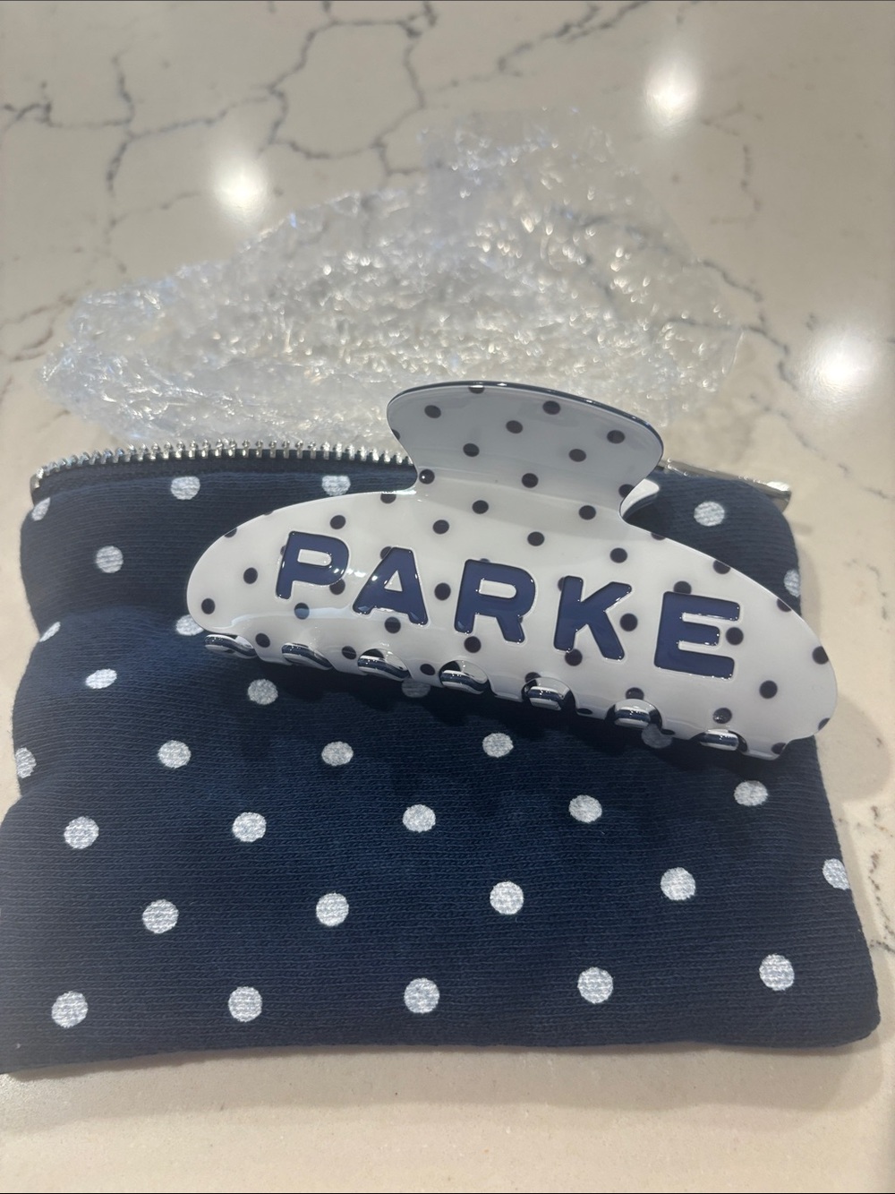 Parke Navy Polka Dot on White Base—Hair Claw Clip w/ Bag—NEW RARE